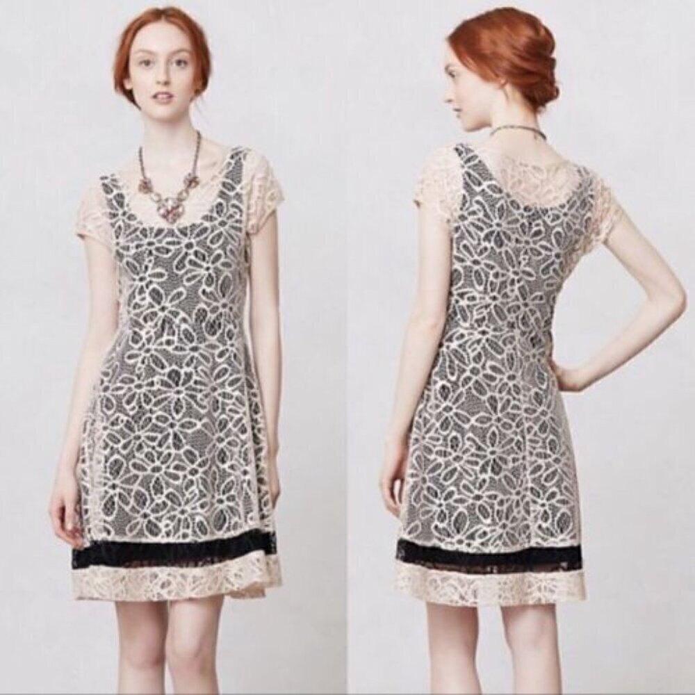Anthropologie Weston Wear Maitland Lace Dress Short Sleeve Lined Pull Over Sz M